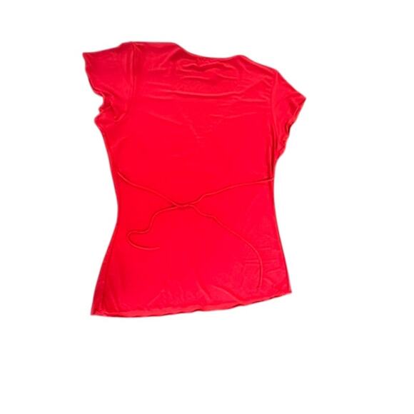 "M.K.M. DESIGNS" V Neck Flutter Slv Y2k Top SZ XL Back Tie Babydoll Flowy Cross - Picture 9 of 10